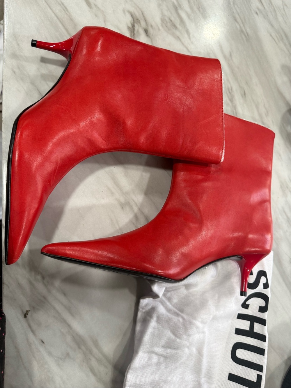 SCHUTZ Red Pointed Toe Leather Ankle Booties